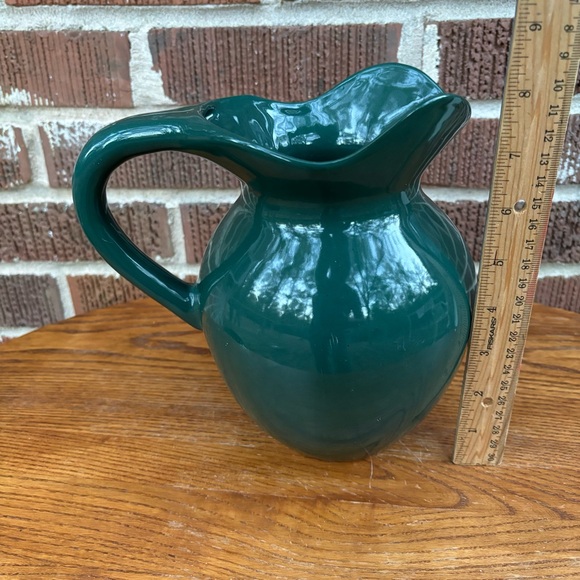 Ceramic hand thrown pottery handmade wide rim green vase pitcher - Picture 3 of 7